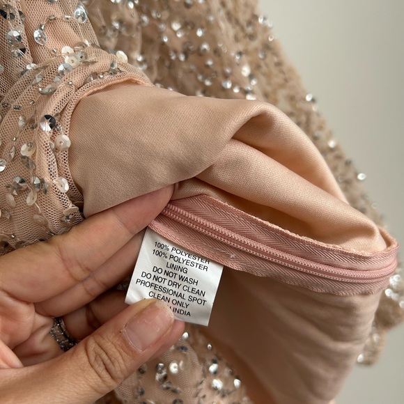 Mac Duggal Beaded Champagne Mini Dress NWT | Long Sleeve Cocktail Size 8 - Picture 6 of 10